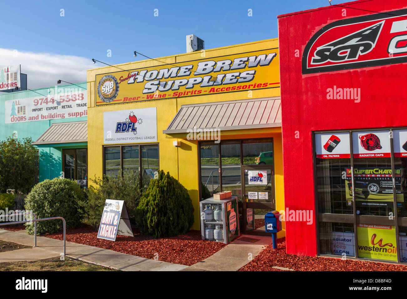 Home brewing store in shopping strip Sunbury, Victoria, Australia Stock Photo