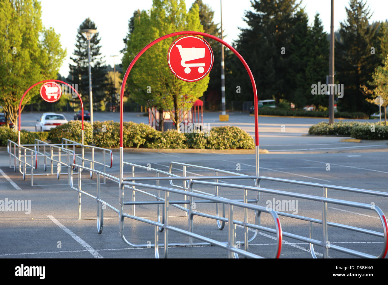 Shopping Cart Signs in the Parking Lot Stock Photo