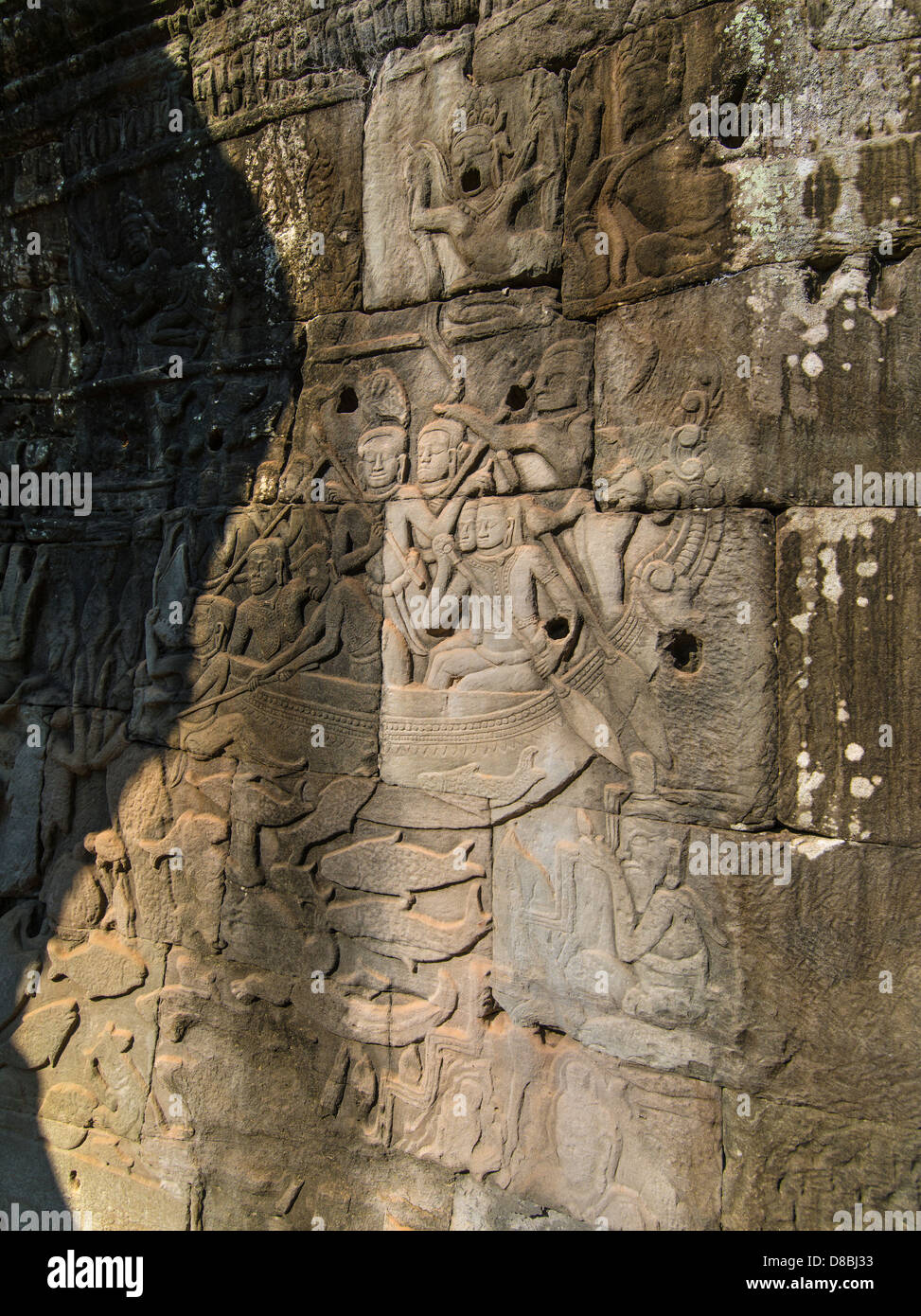 Bas reliefs. Bayon. Angkor Thom. Angkor Archaeological Park. Siem Reap. Cambodia Stock Photo