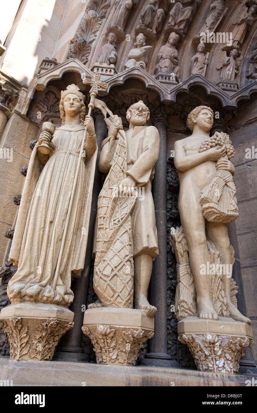 Restored statues at the entrance of the Church of Our Lady, Liebfrauenkirche, Trier, Rhineland-Palatinate, Germany, Europe Stock Photo