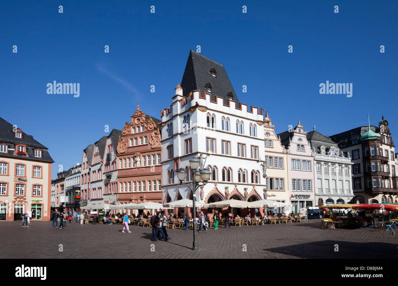 The medieval market place on Hauptmarkt square, Steipe, Trier, Rhineland-Palatinate, Germany, Europe Stock Photo