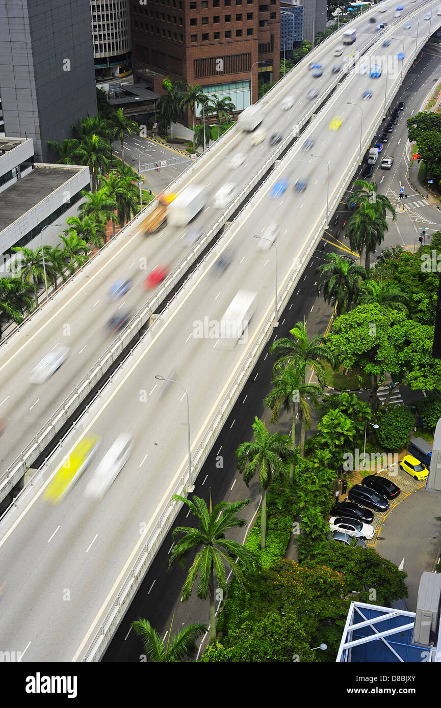 Blurred motion on highway in Singapore. Long exposure Stock Photo