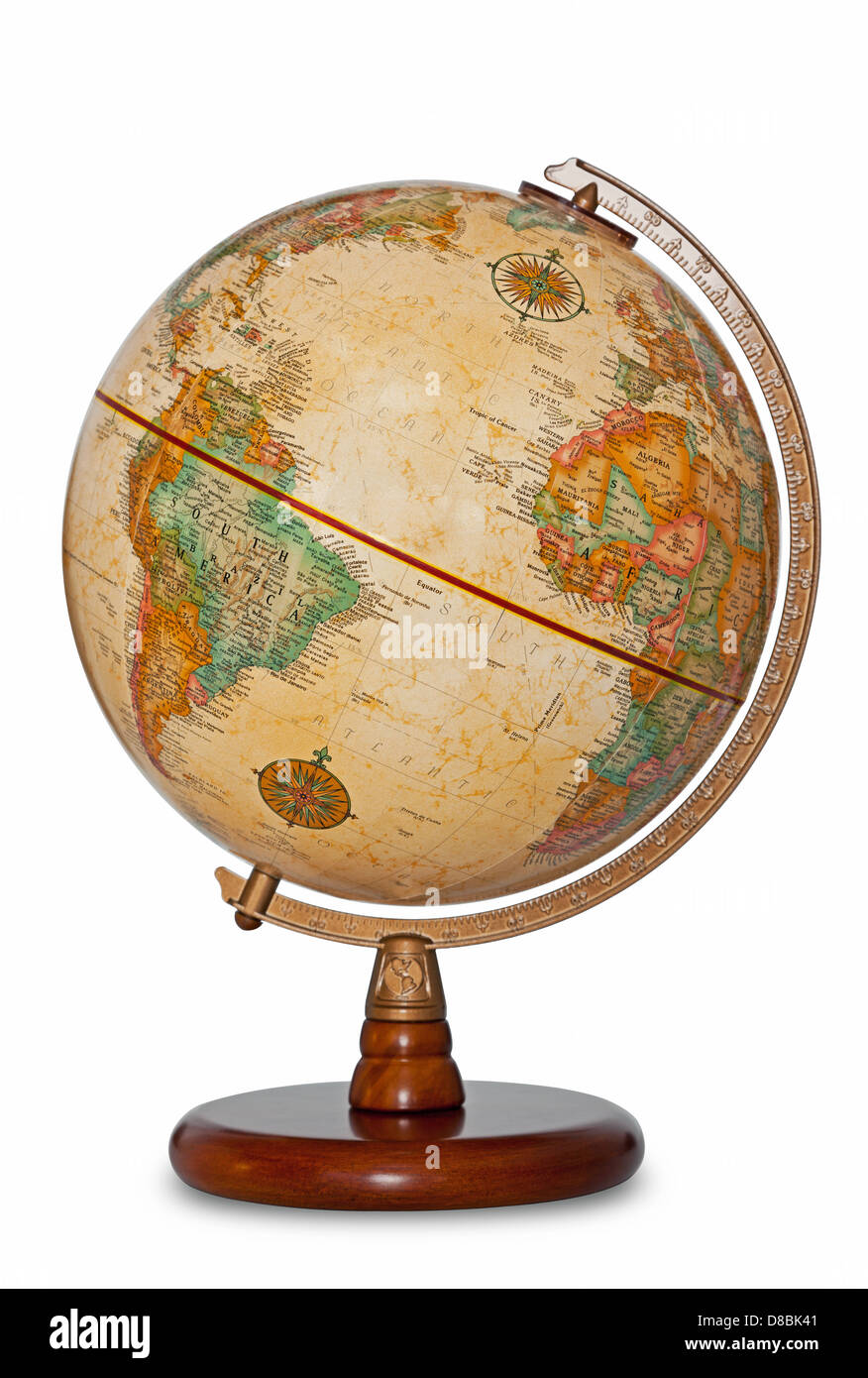 Antique world globe isolated on a white background with clipping path. Stock Photo