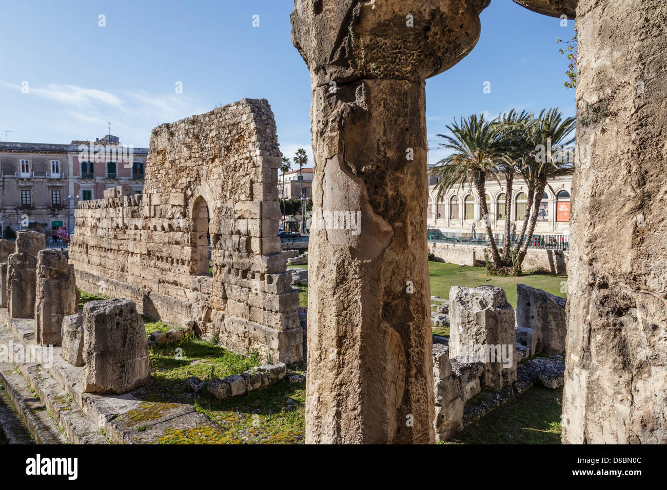 The ruins of the Greek Temple of Apollo in Ortygia, Syracuse, Sicily