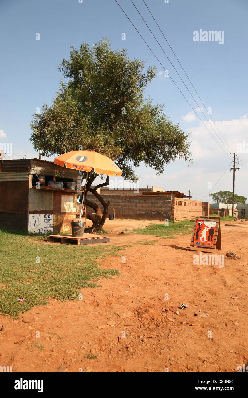 A tin shack selling sweets in a rural development Stock Photo