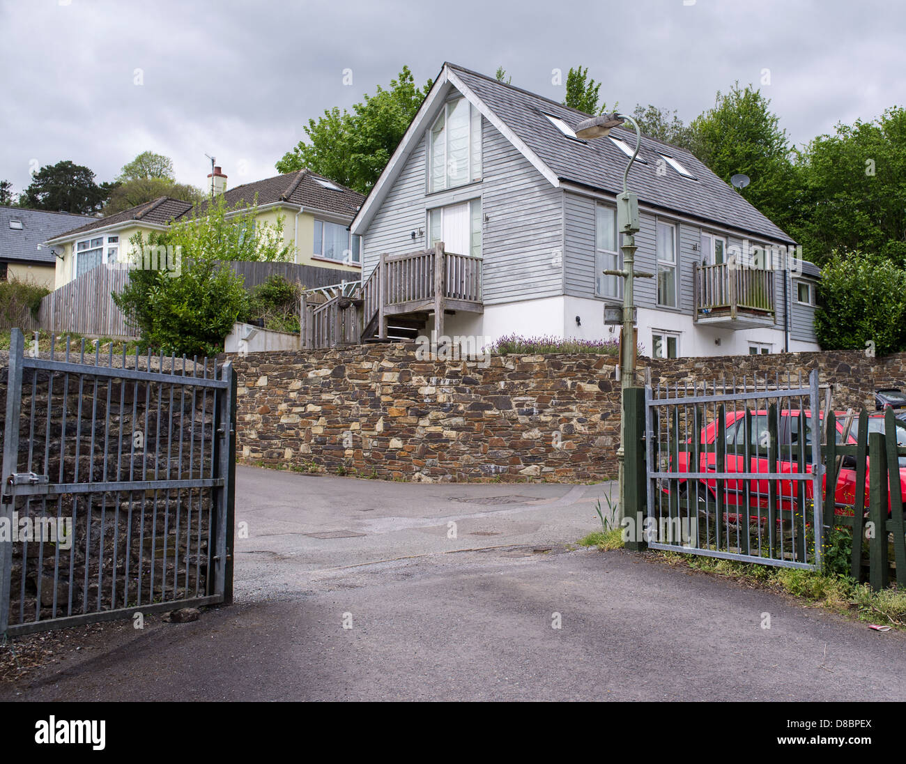 Ashburton, Devon, England. A wooden sided house in Ashburton Stock