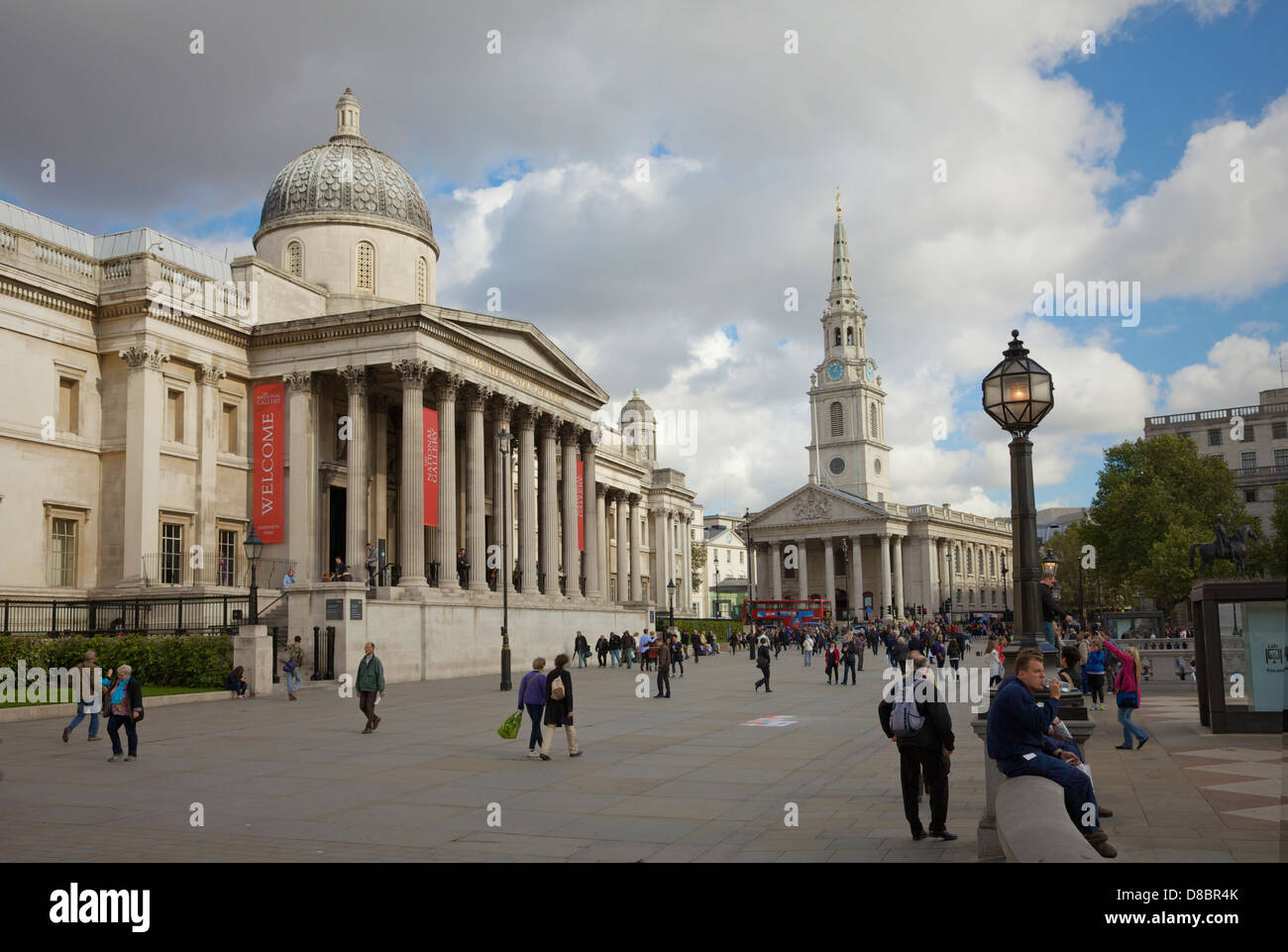 A busy scene of Trafalgar square, London, UK. Stock Photo