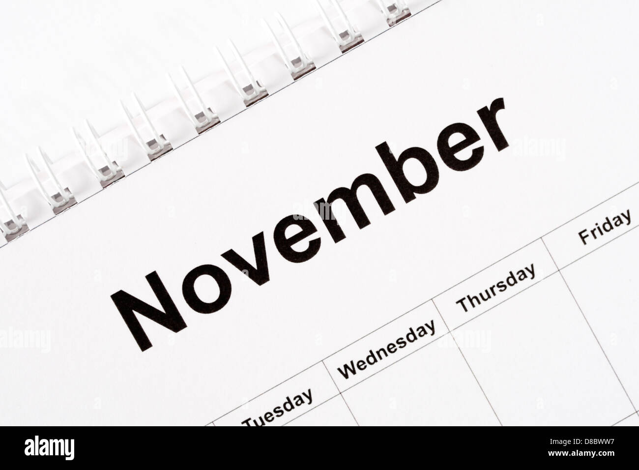 Calendar month of November Stock Photo