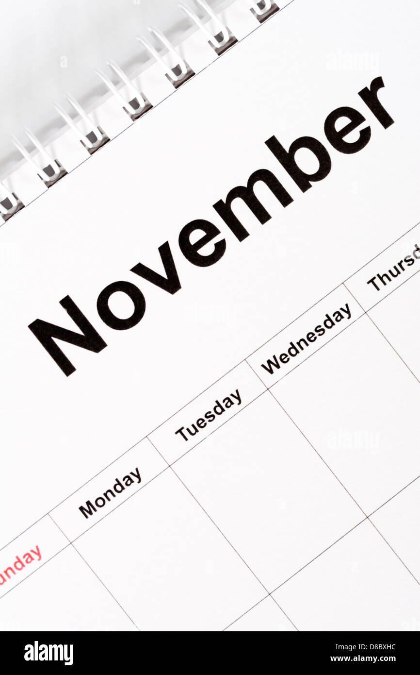 Calendar month of November Stock Photo