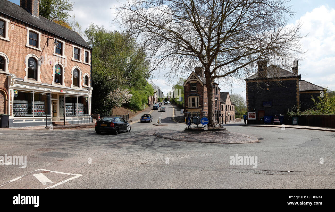 Traffic roundabout Ironbridge Ironbridge Gorge Shropshire England Stock Photo