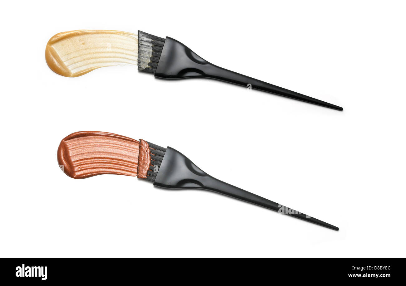 Yellow And Brown Hair Dye With Brush Cut Out Onto A White