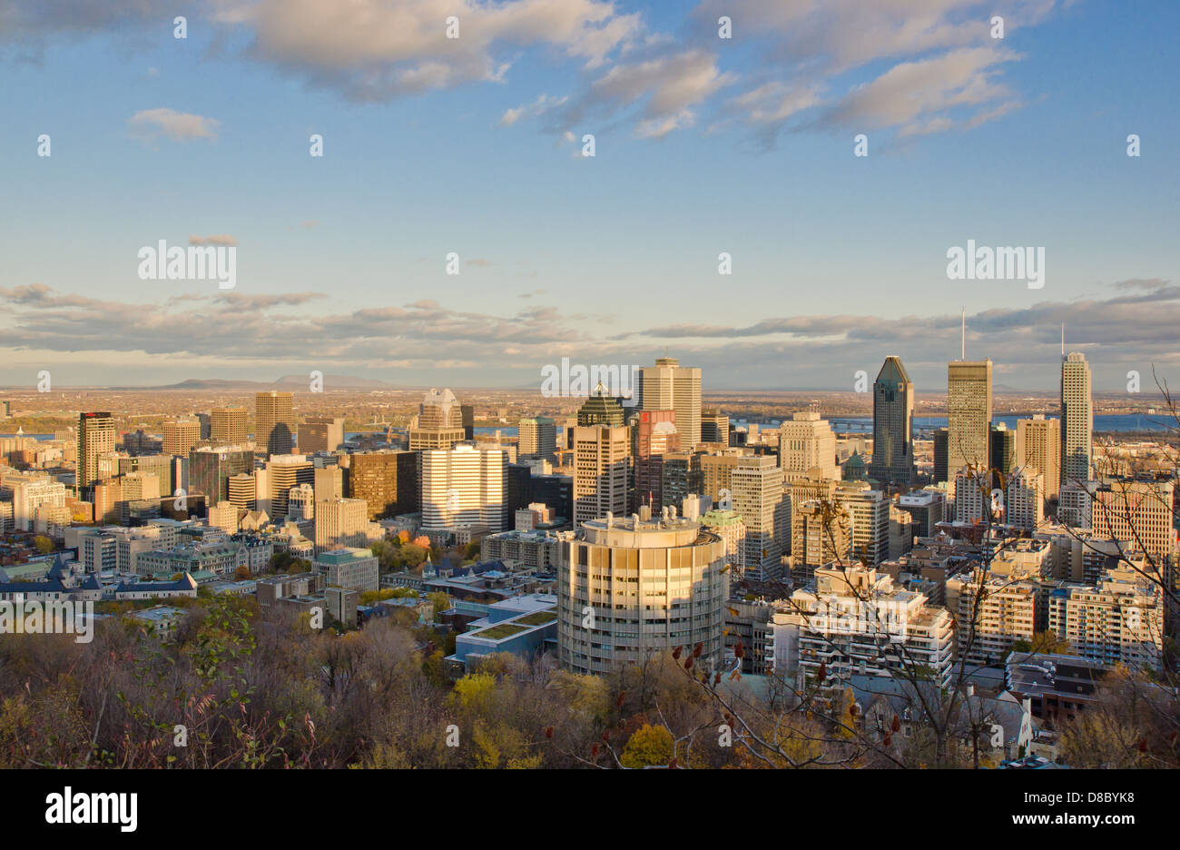 View over Montreal skyline before sunset, from the Mont-Royal. Stock Photo