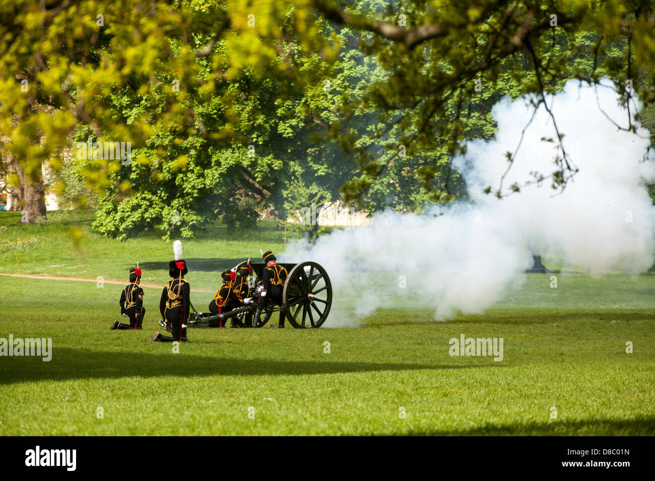 Royal Gun Salute for State Opening Parliament in Green Park London Stock Photo