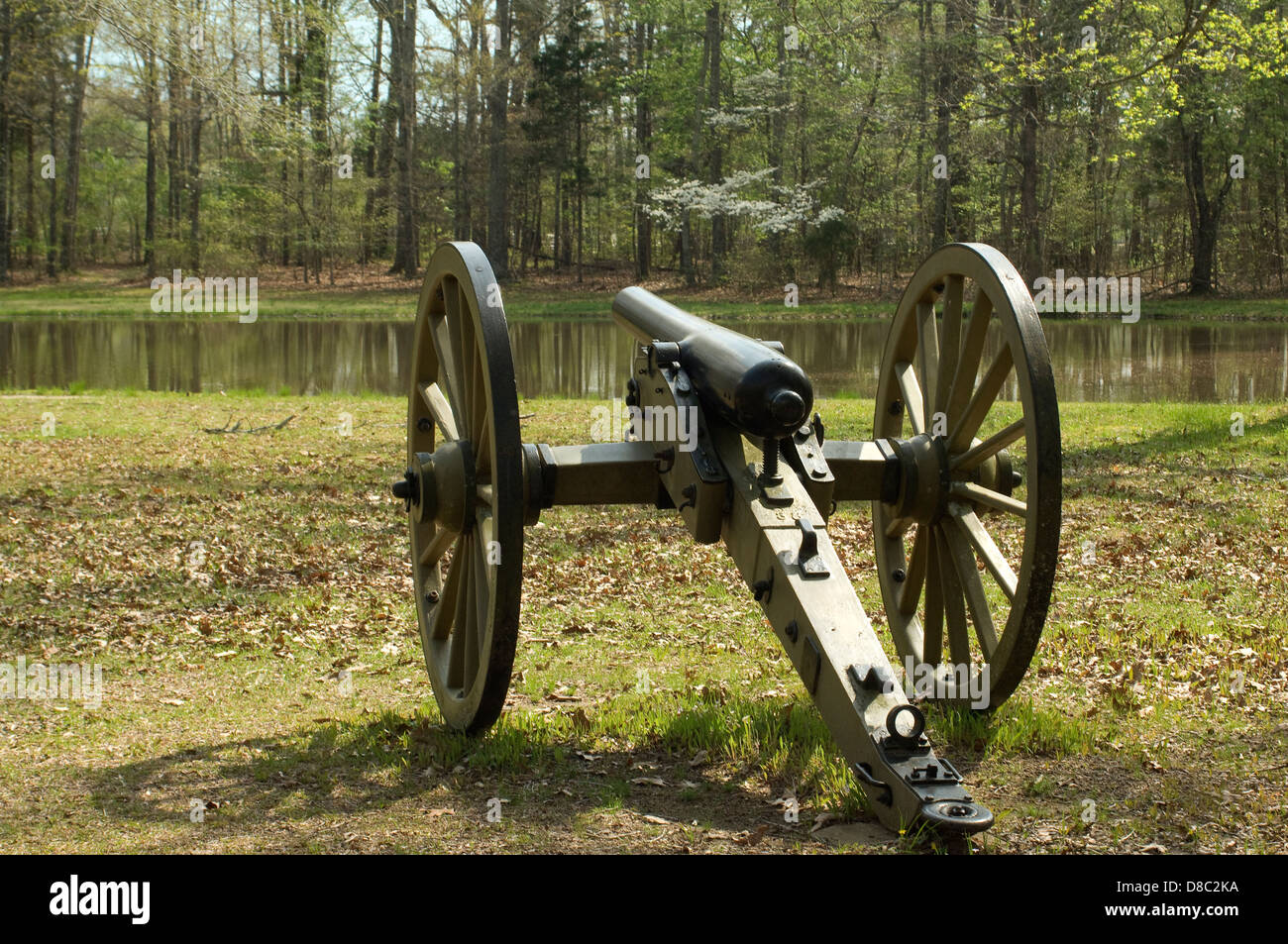 Cannon at Bloody Pond on the battlefield at Shiloh National Military Park, Tennessee. Digital photograph Stock Photo