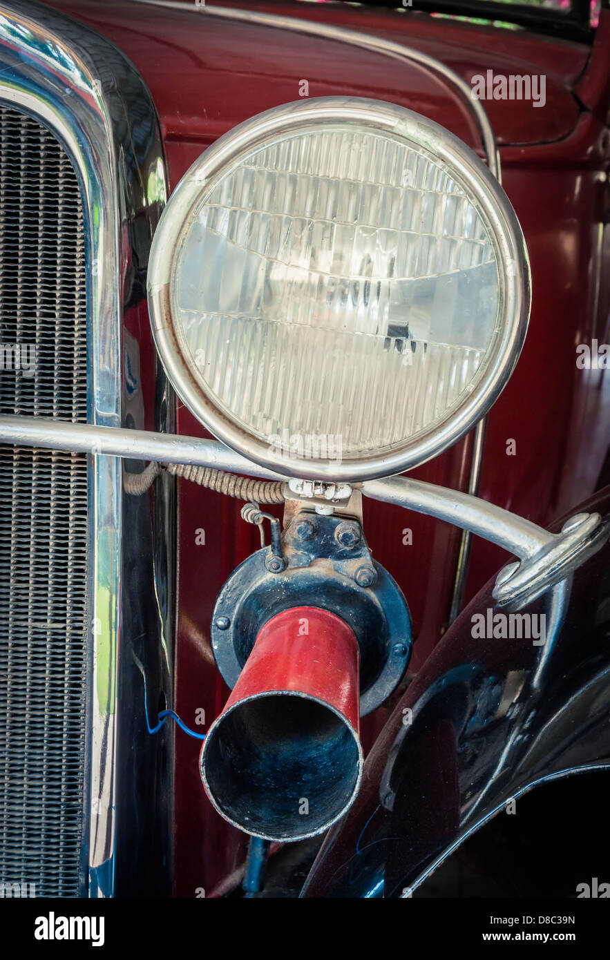 1931 Ford Model A Headlight and Horn. Stock Photo