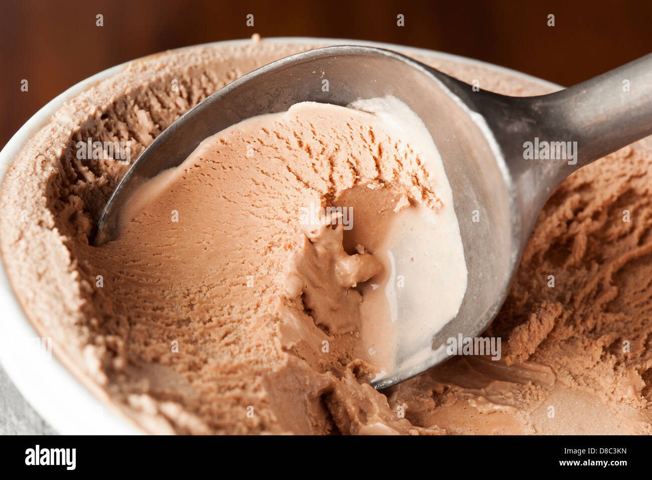 Cold Organic Chocolate ice Cream against a background Stock Photo