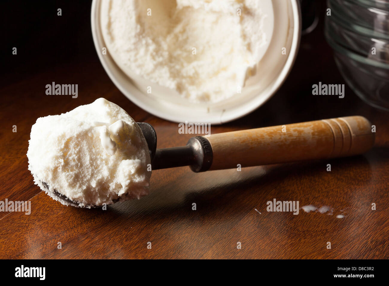Cold Organic ice Cream against a background Stock Photo