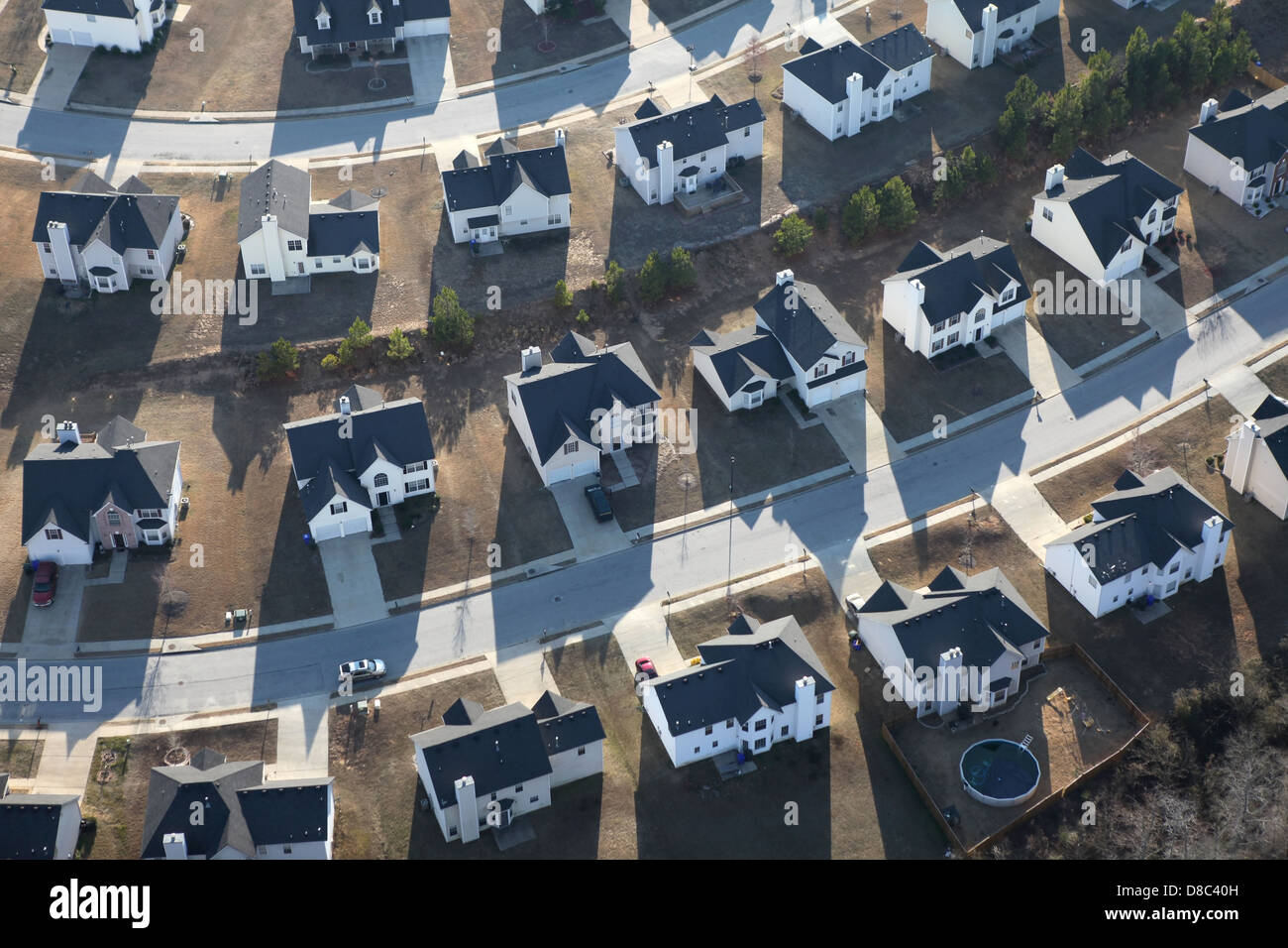 Aerial of typical modern suburban housing track in the eastern United States. Stock Photo