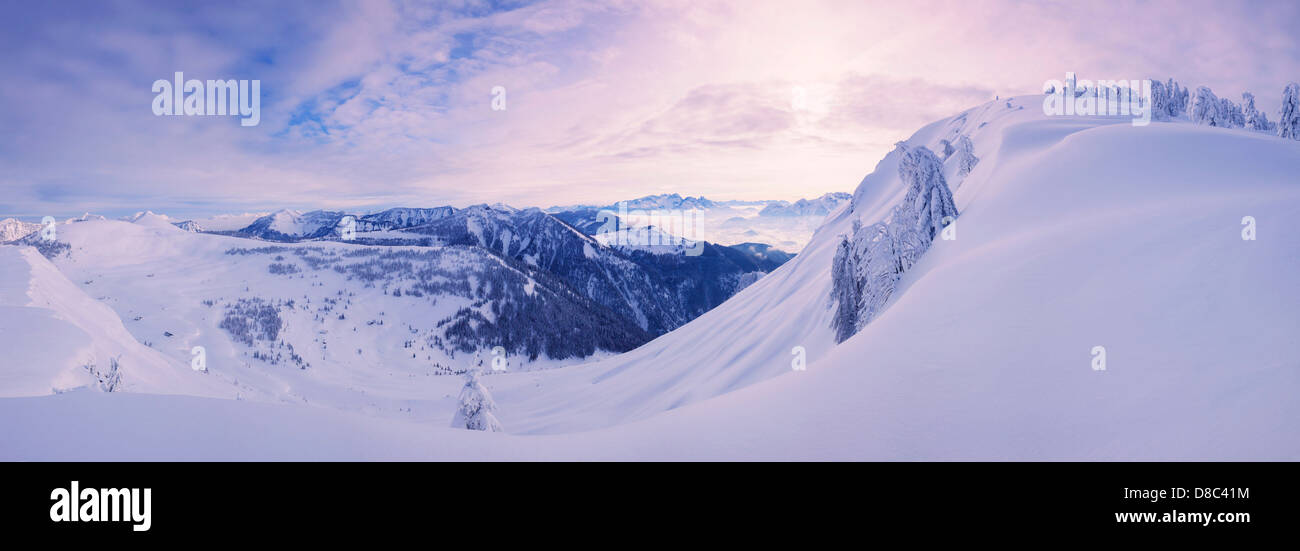 View above the Lammertal to the Dachstein Mountains, Austria Stock Photo