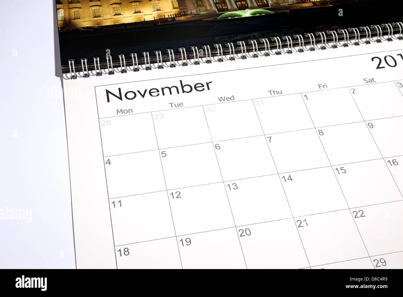 Blank calendar page - November 2013 Stock Photo