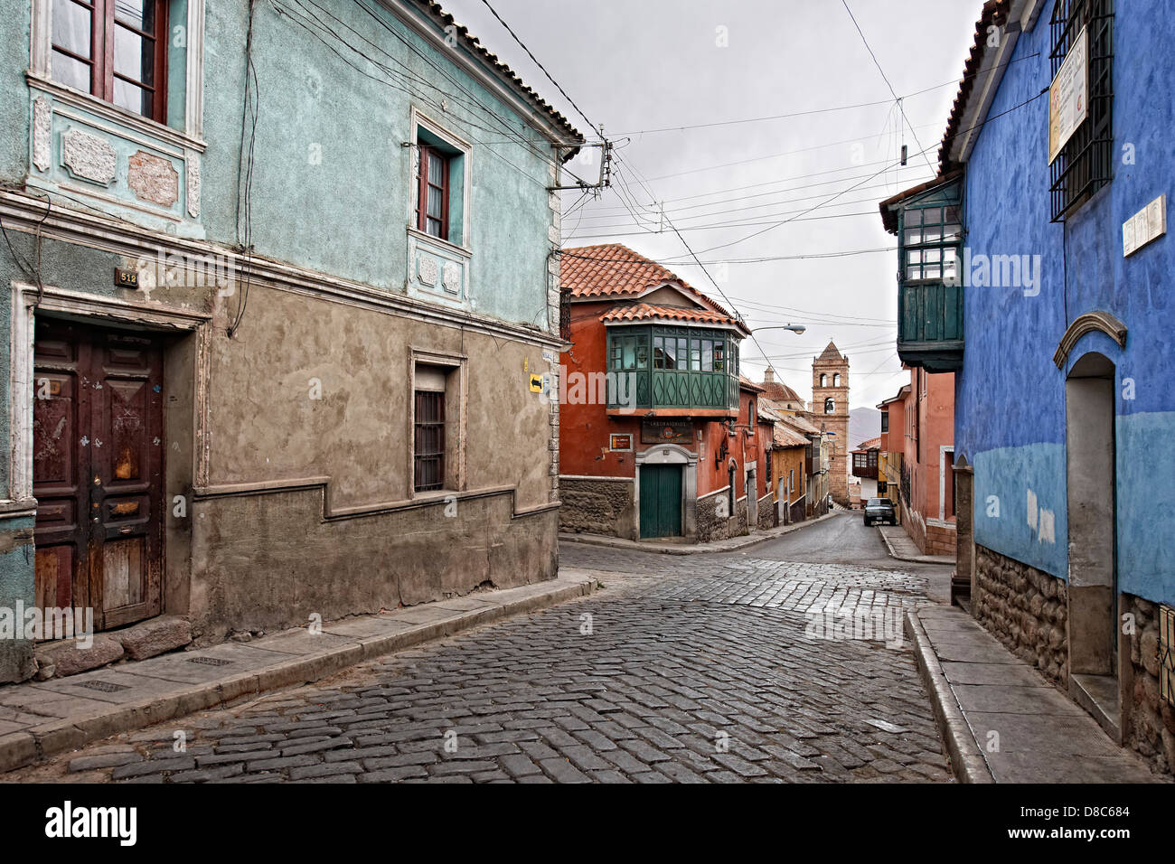 Colonial architecture in the streets of Potosi, Bolivia Stock Photo