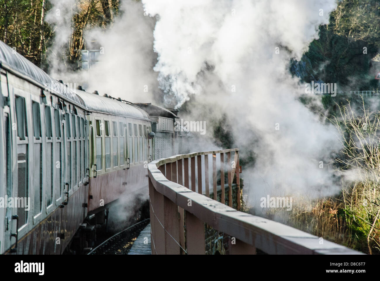 a steam train in Llangollen a small town and community in Denbighshire, north-east Wales Stock Photo