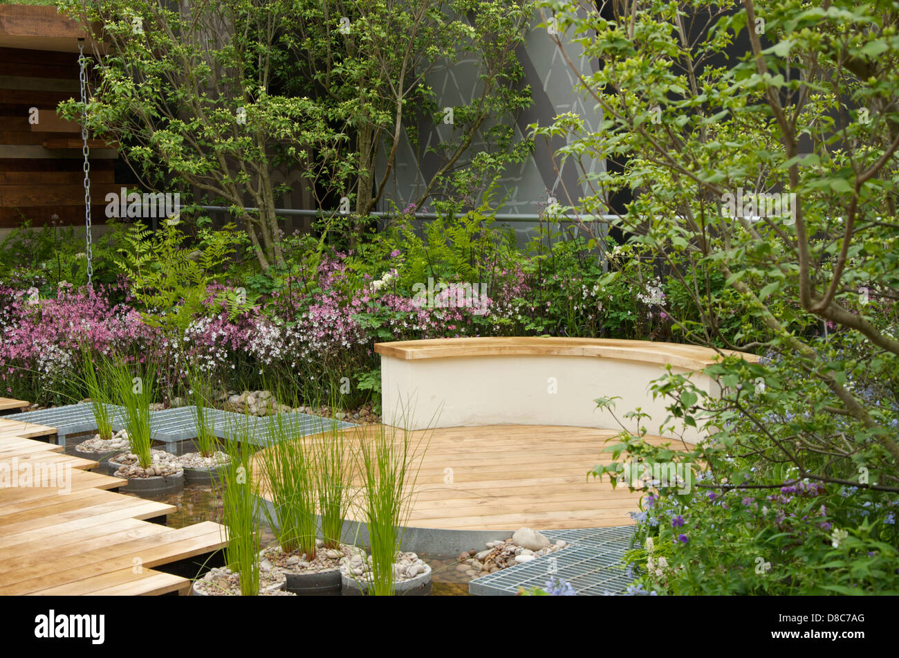 Seating area in the RBC Blue Water Roof Garden at RHS Chelsea Flower Show 2013, London, UK Stock Photo