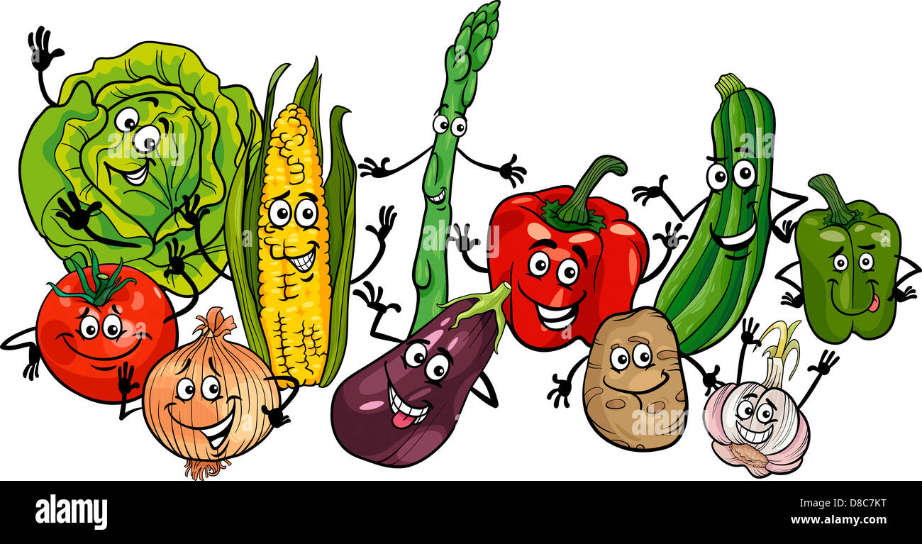 Cartoon Illustration of Happy Vegetables Food Characters Big Group