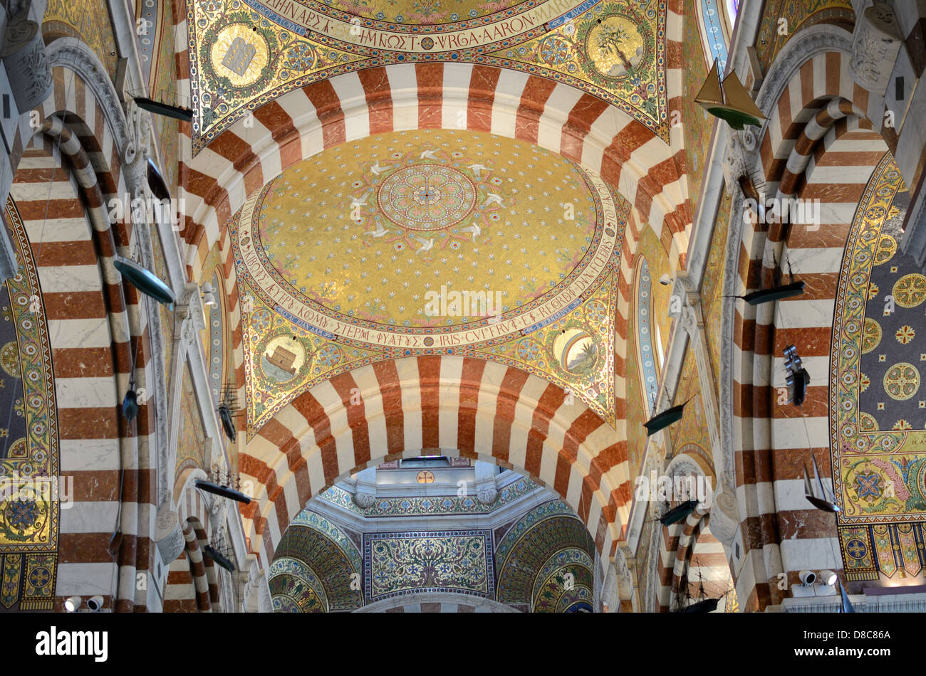Byzantine Style Interior Painted Ceiling of Notre-Dame-de-la-Garde Basilica or Church Marseille Provence France Stock Photo