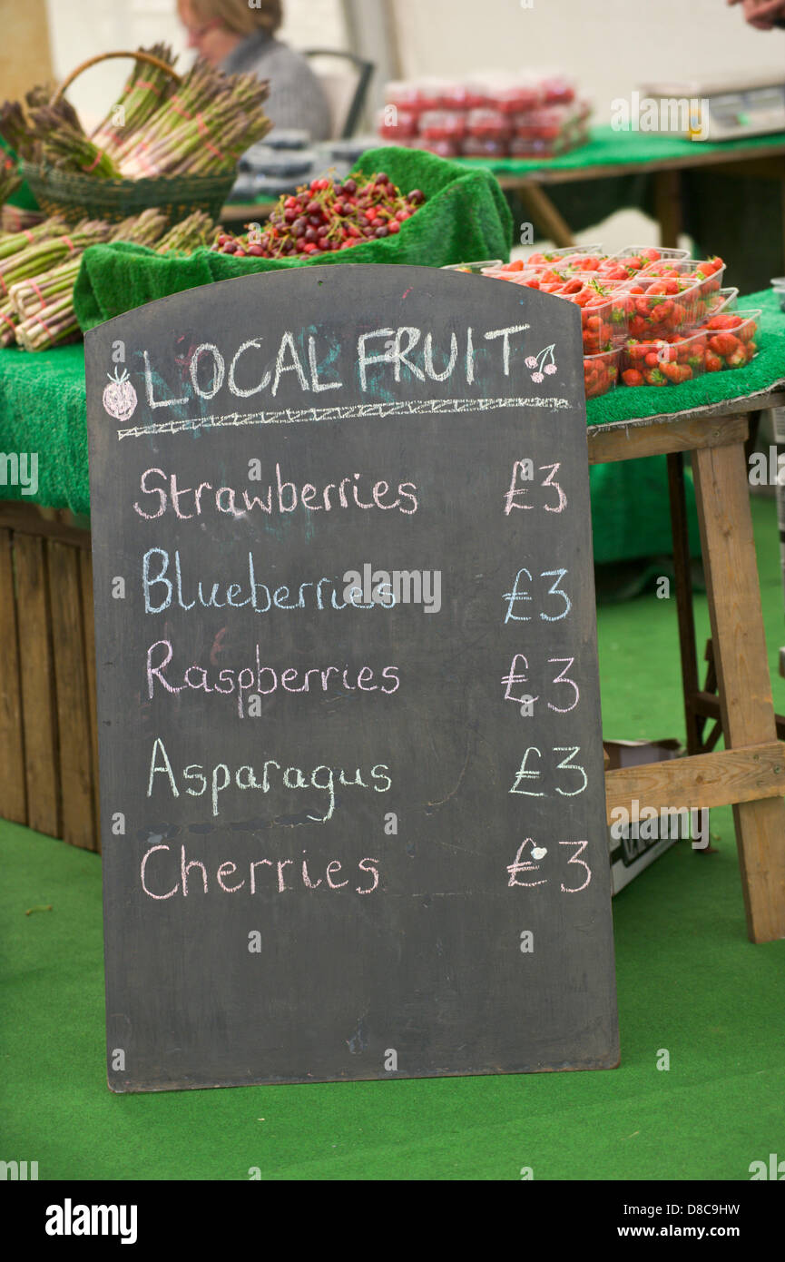 Fresh local fruit on sale in food hall at Hay Festival HayonWye Powys
