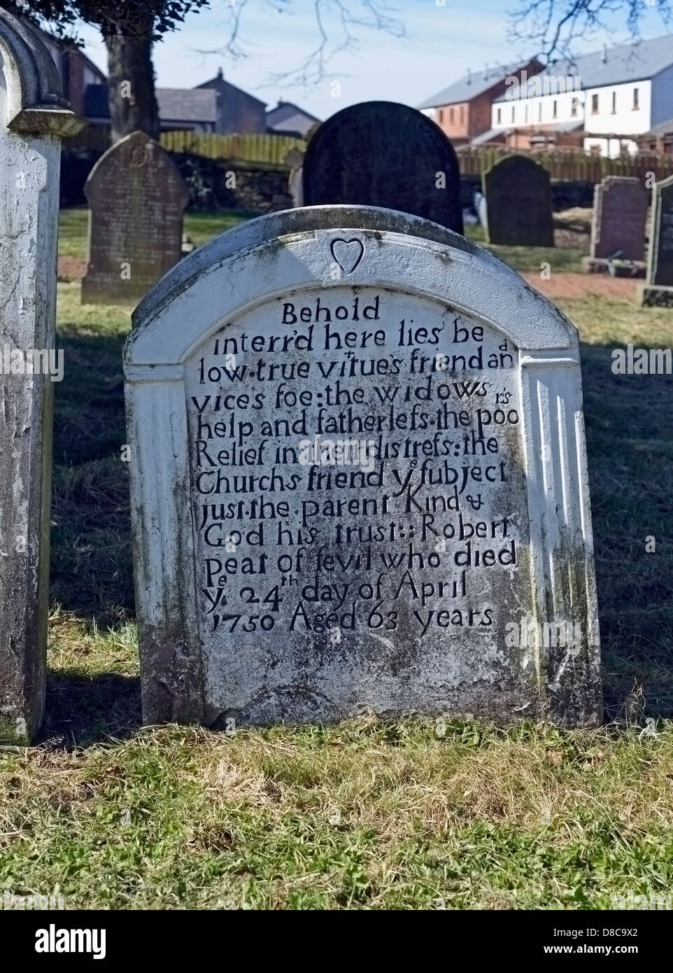 18th. Century gravestone. Church of St. Mary Holme Cultram. Abbeytown, Cumbria, England, United Kingdom, Europe. Stock Photo