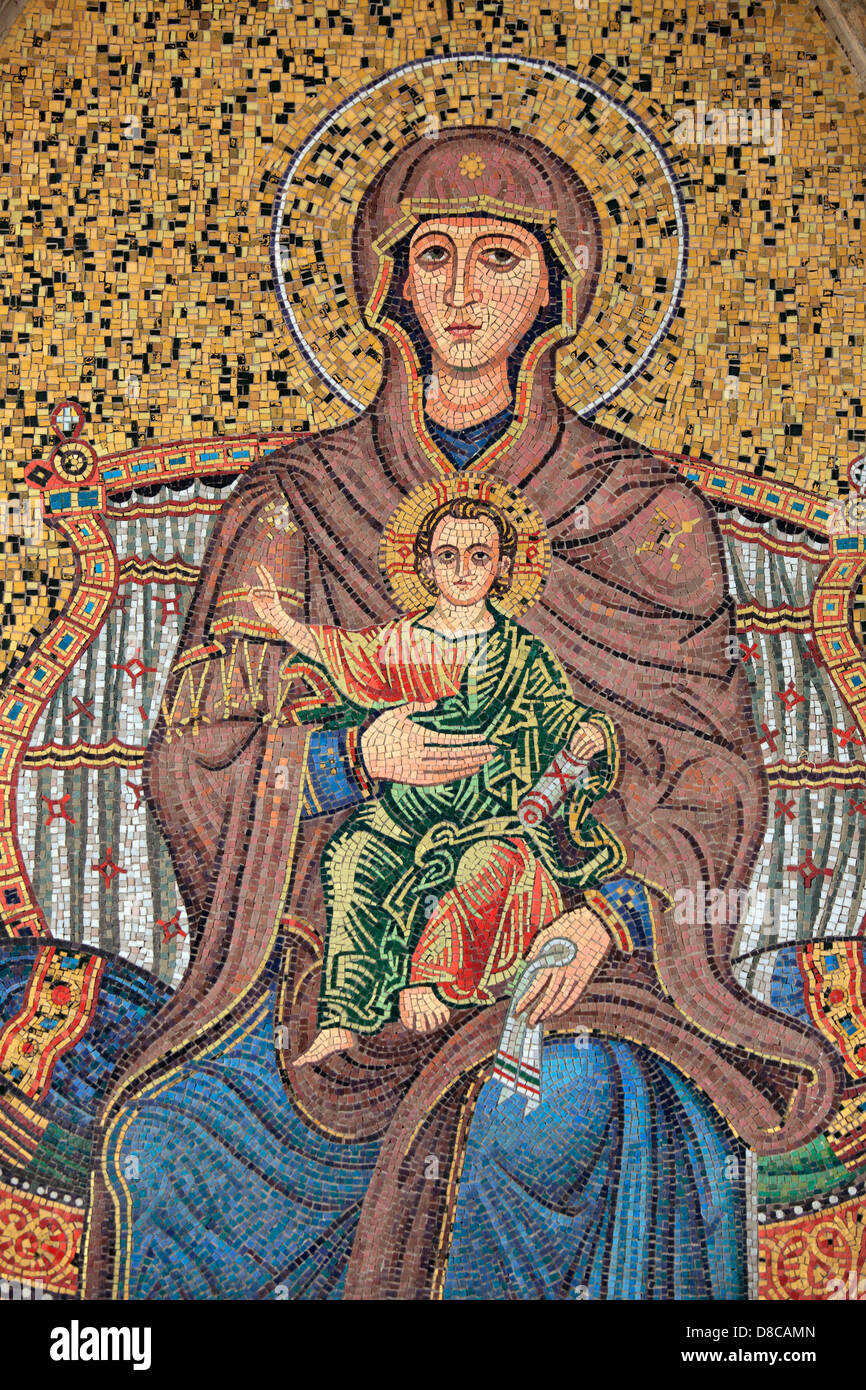 Italy, Sicily, Taormina, mosaic, Madonna and the Child, Stock Photo