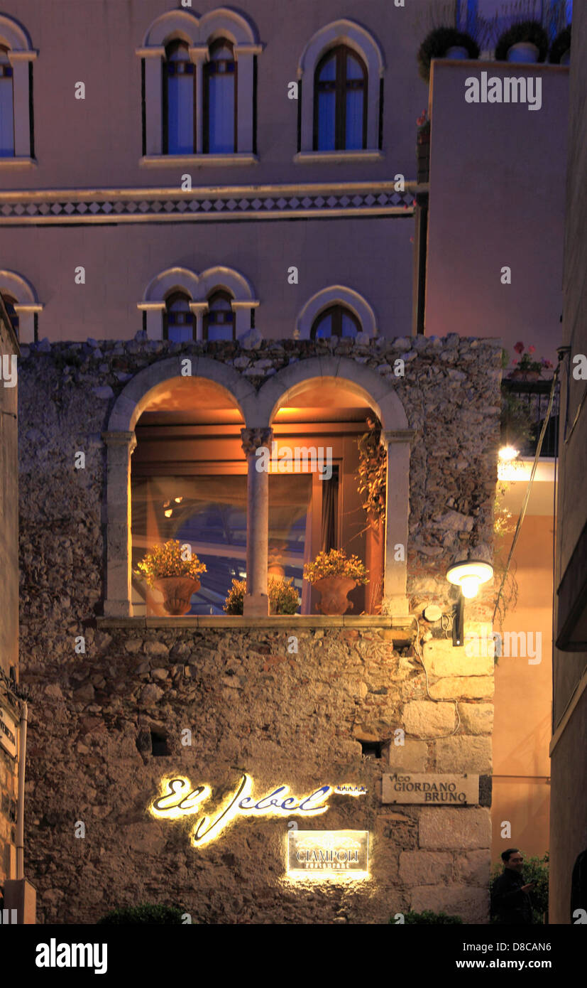 Italy, Sicily, Taormina, restaurant sign, night Stock Photo - Alamy