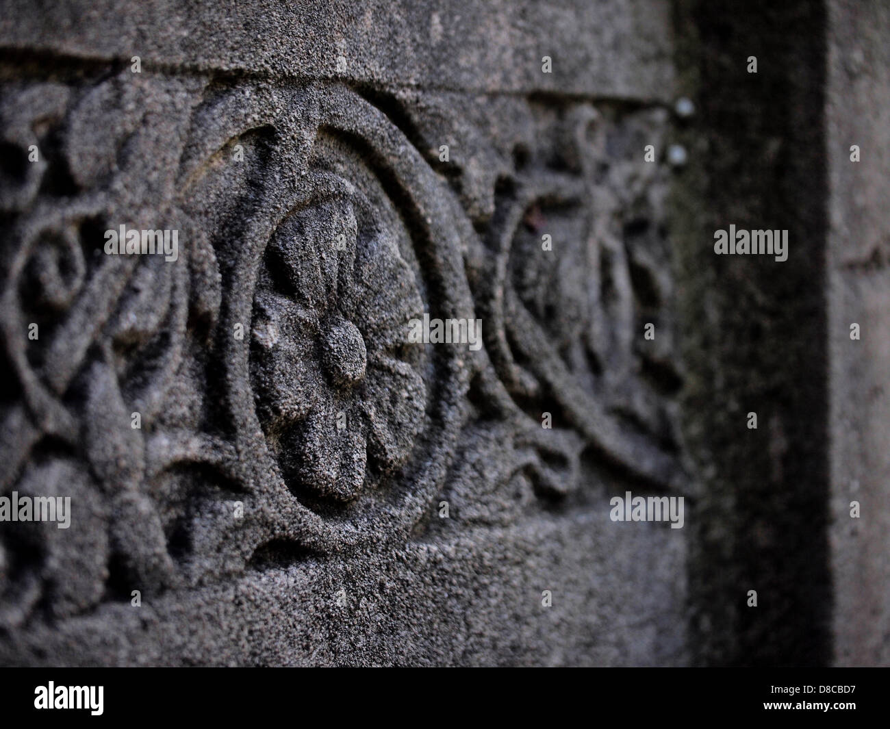 Flower Scroll Design in Stone Stock Photo