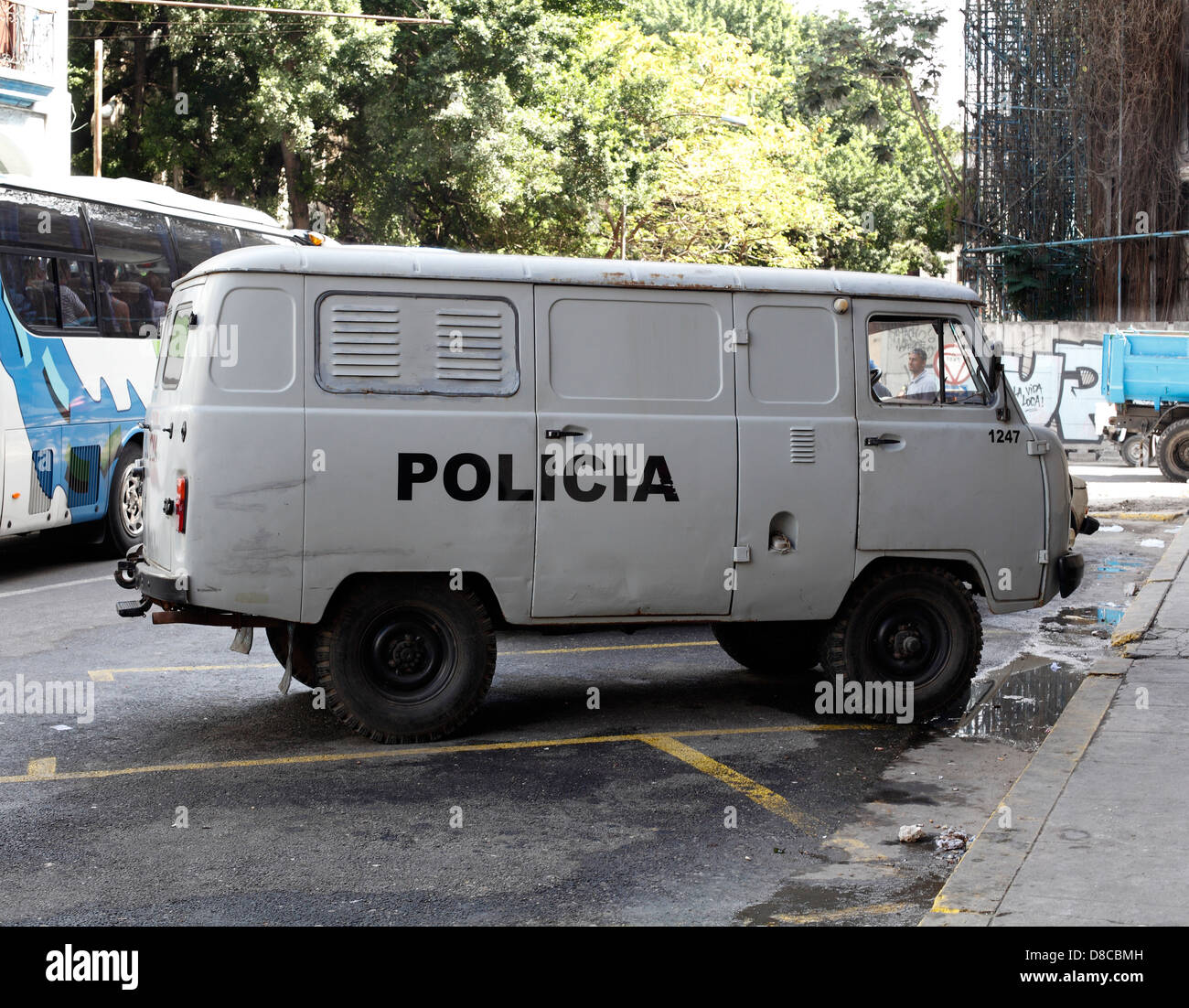 Cuban Police Van Parked On A Street In Havana Stock Photo - Alamy