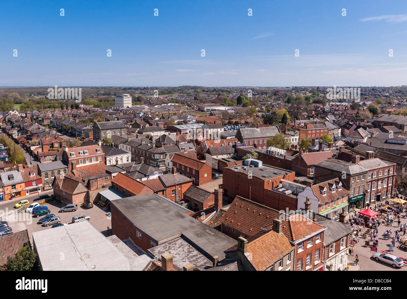 A view of Beccles from the top of the church tower in Beccles , Suffolk