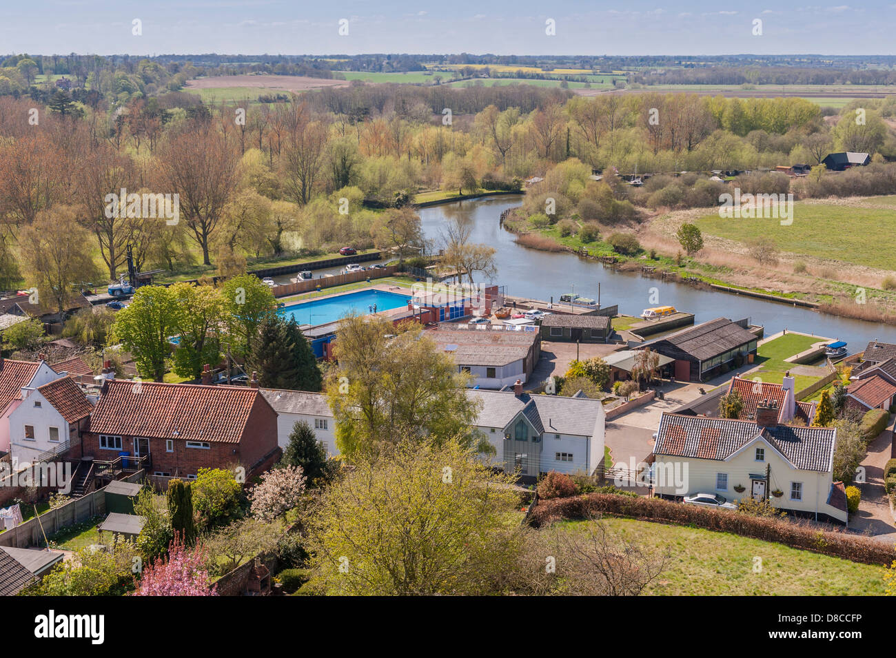 A view of Beccles river Waveney from the top of the church tower in Beccles , Suffolk , England , Britain , Uk Stock Photo