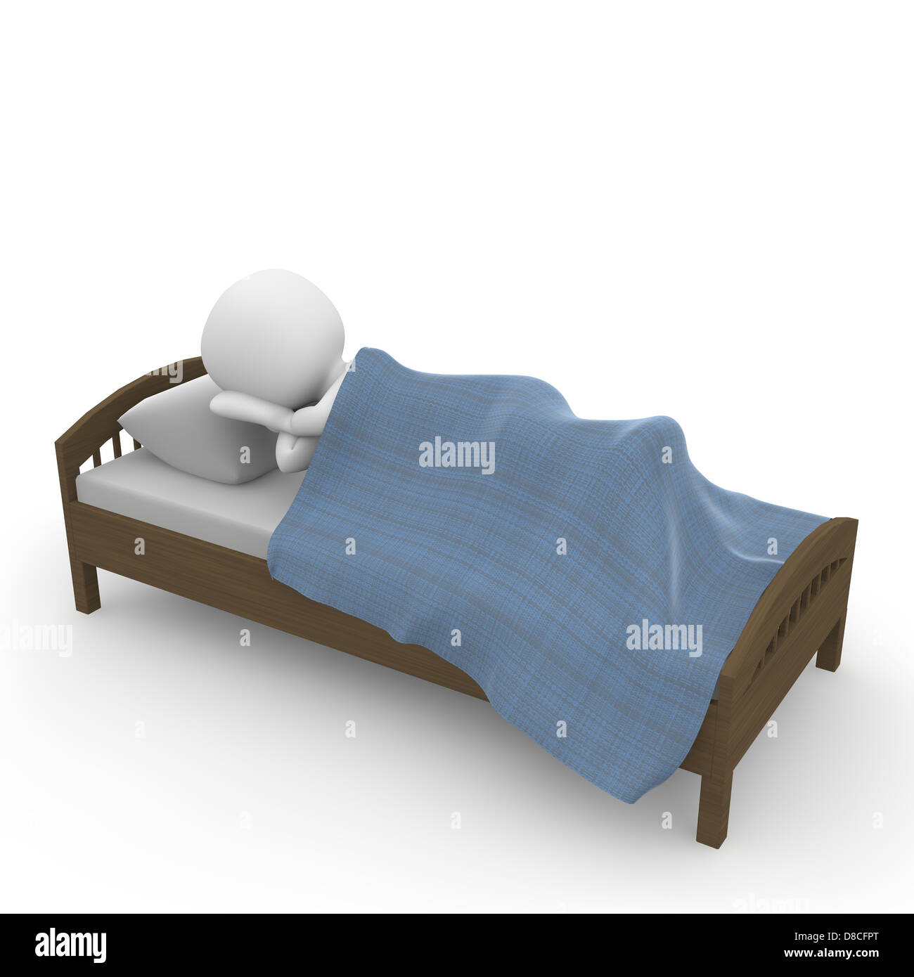 Someone is sleeping comfortably in a bed. Stock Photo