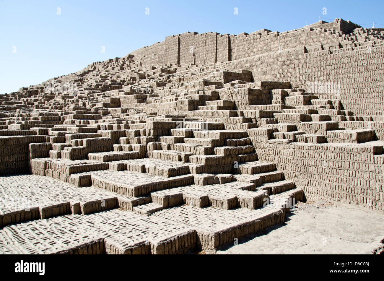 Huaca Pucllana. Lima culture 200 AD and 700 AD. Miraflores district. Lima city. Peru.Archaeological site. Stock Photo