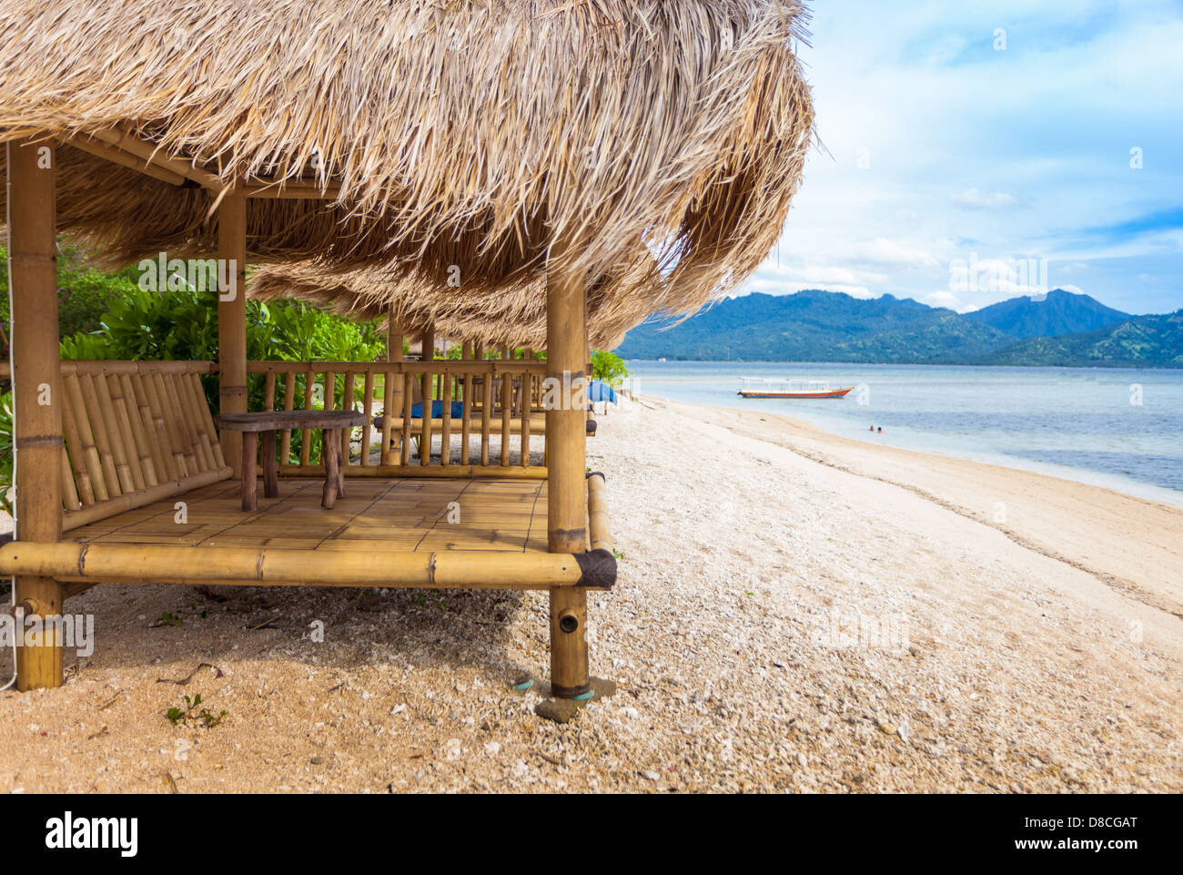 Bamboo hut on beach on sea Stock Photo Alamy