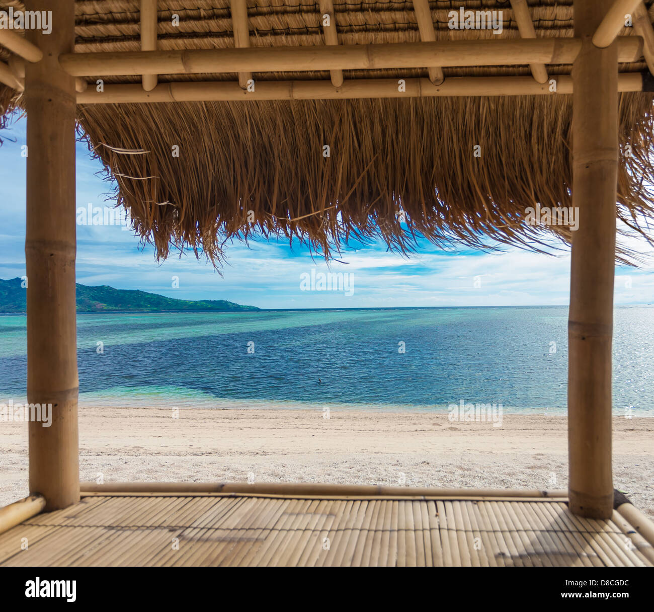 Seaview from bamboo hut on beach on Gili Air island, off Bali in Indonesia Stock Photo