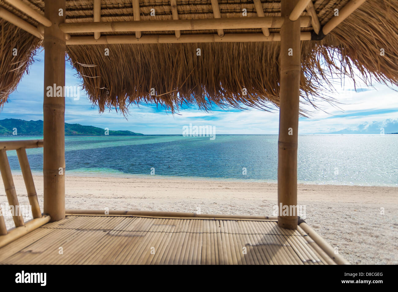 Seaview from bamboo hut on beach on Gili Air island, off Bali in Indonesia Stock Photo