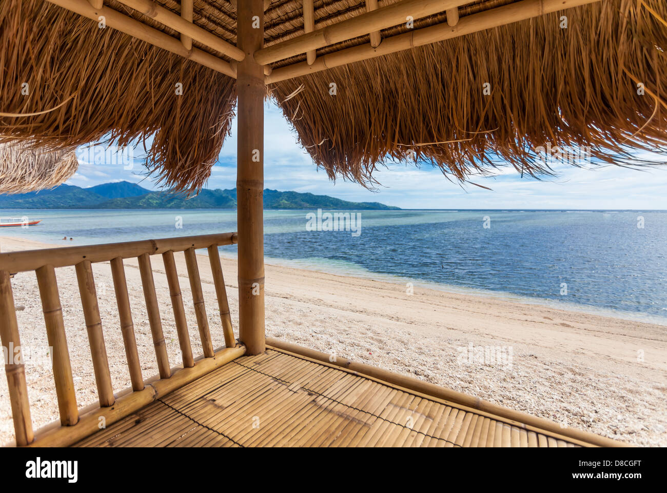 Seaview from bamboo hut on beach on Gili Air island, off Bali in Indonesia Stock Photo