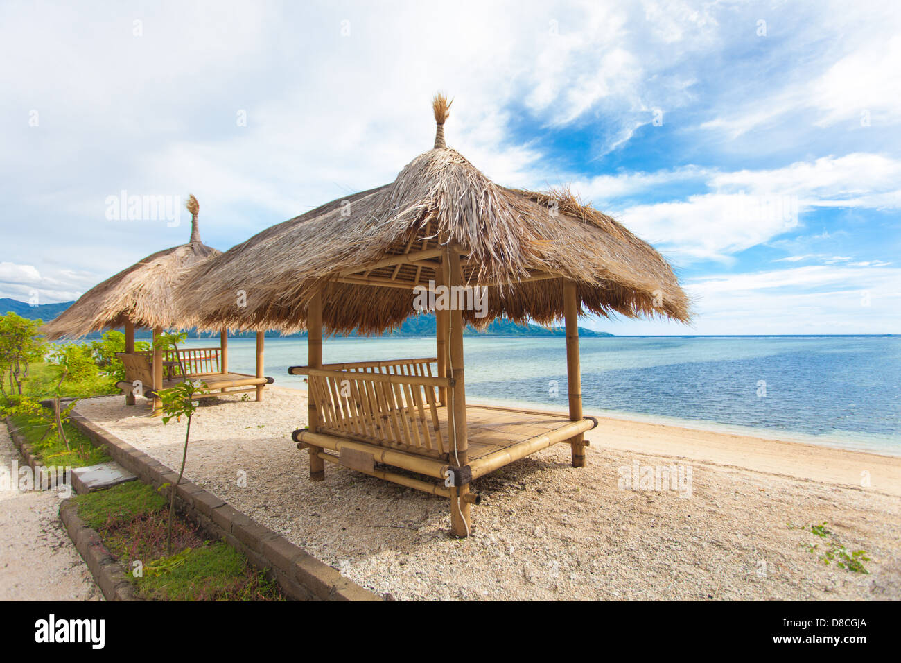 Bamboo hut on beach on sea Stock Photo