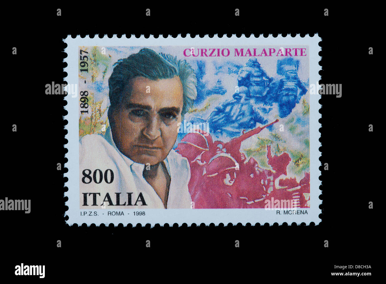 Curzio Malaparte, dramatist and writer,  in an Italian stamp Stock Photo