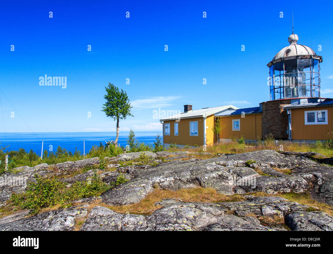 The Lighthouse from 1859 at 52 meters above sea level, Bjuröklubb, north Sweden (Västerbotten) Stock Photo