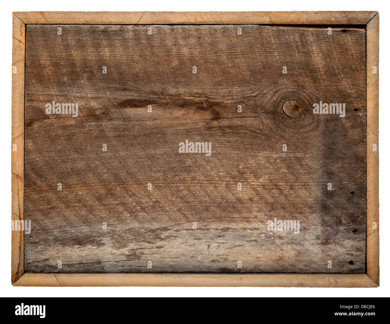 rough blank barn wood board sign with a frame isolated on white Stock Photo