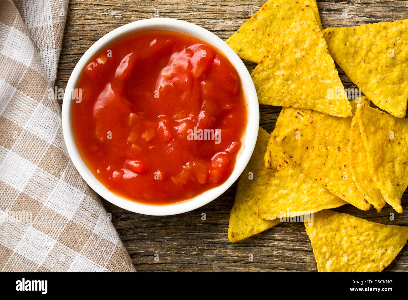 the corn nachos with tomato dip Stock Photo