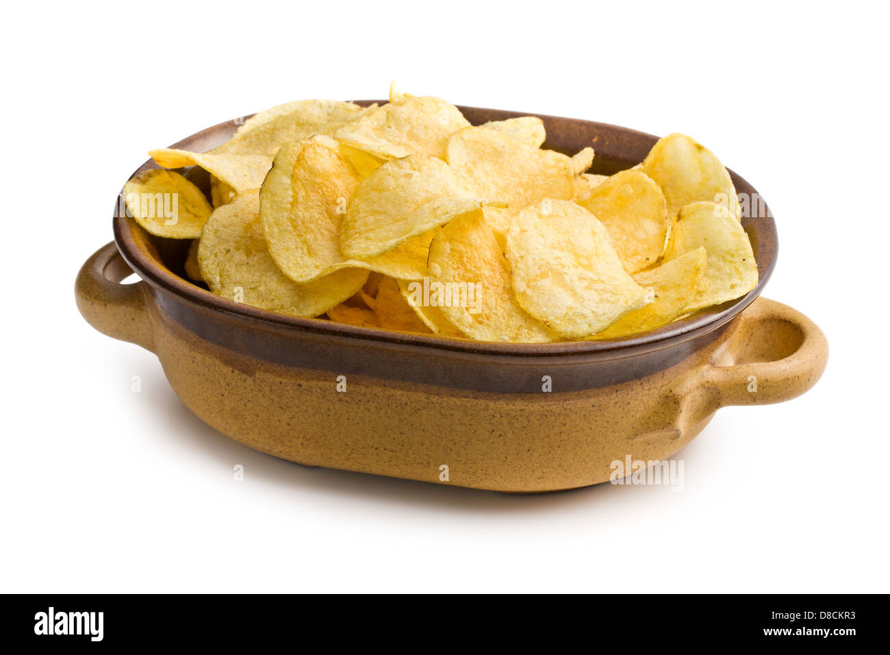 crispy potato chips on white background Stock Photo