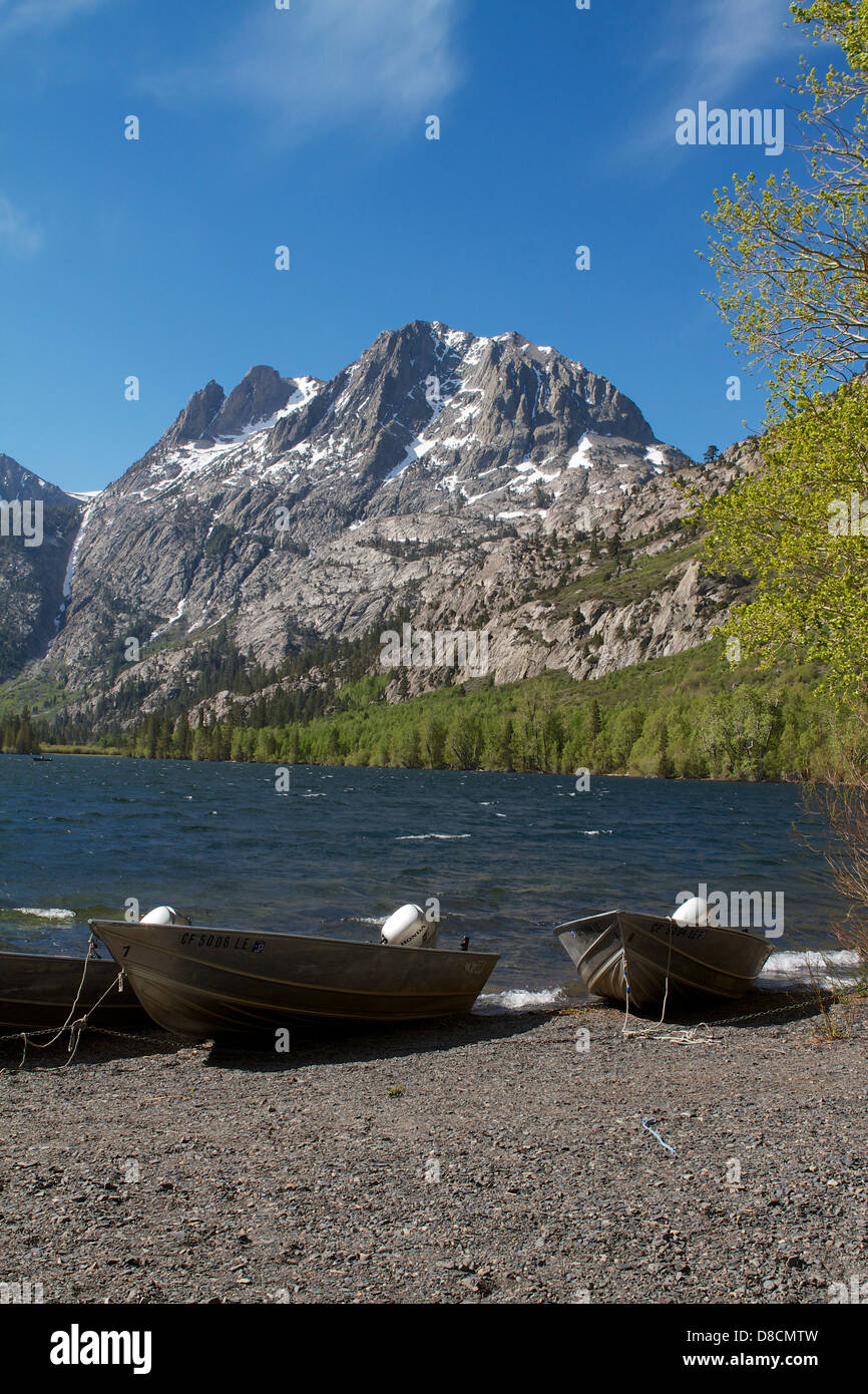 Fishing boats at Silver lake on the June Lake loop in the Sierra Nevada ...